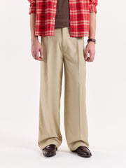 Beige Baggy Fit Trousers